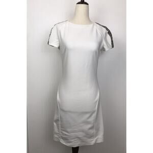 Zara Trafaluc Sheath Dress Beaded Shoulder Mini Stretch Ivory